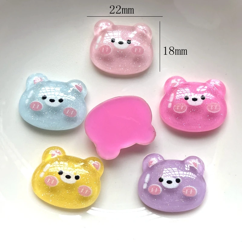 10 pieces of mixed Kawaii luminescent bear resin flat back hair clip decorative scrapbook night DIY accessories