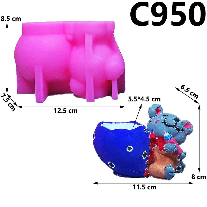 قالب سيليكون لزراعة فأر الأطفال للأواني النضرة، ديكور جص ثلاثي الأبعاد، حرف يدوية الصنع