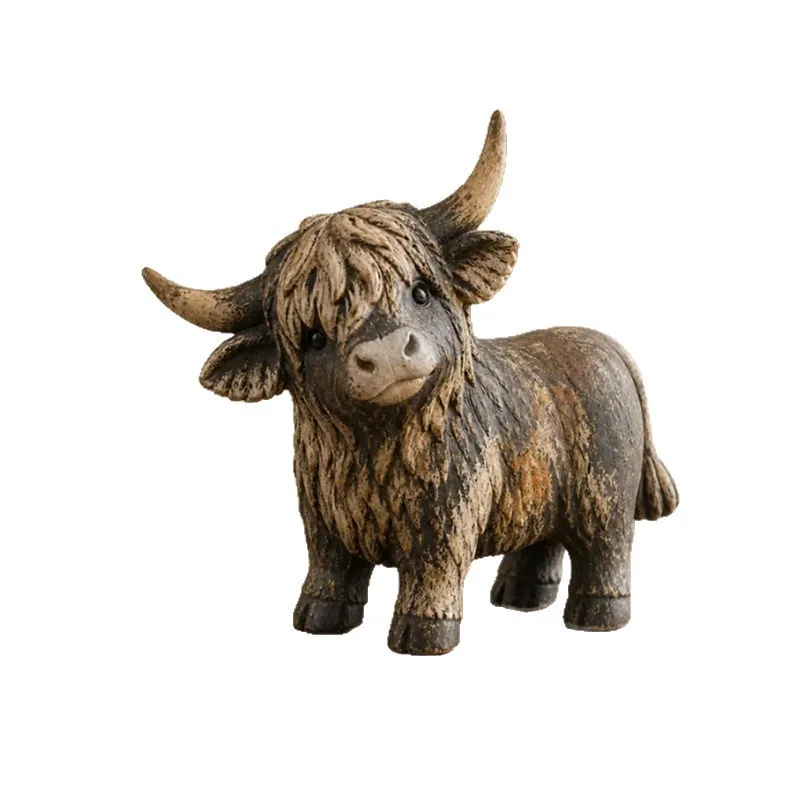Highland Cow Figurine Resin Farmhouse Highland Cow Statue Scottish Calf Sculpture Tabletop Home Decor Ornament Gift for Tiered