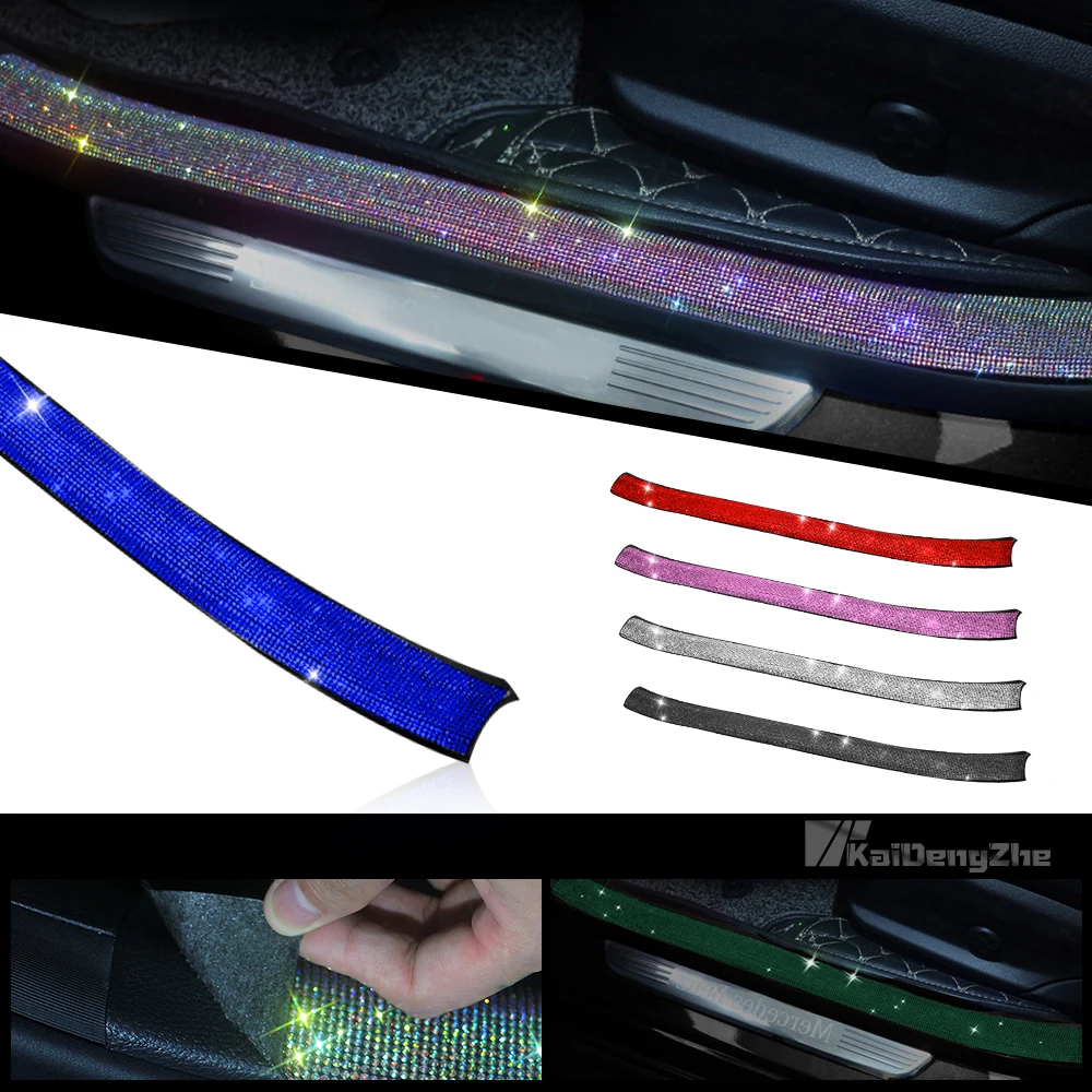

1PC Car Anti-Collision Tape Car Door Threshold Protector Diamond Rhinestone Stickers Strip Colorful Car Interior Accessories