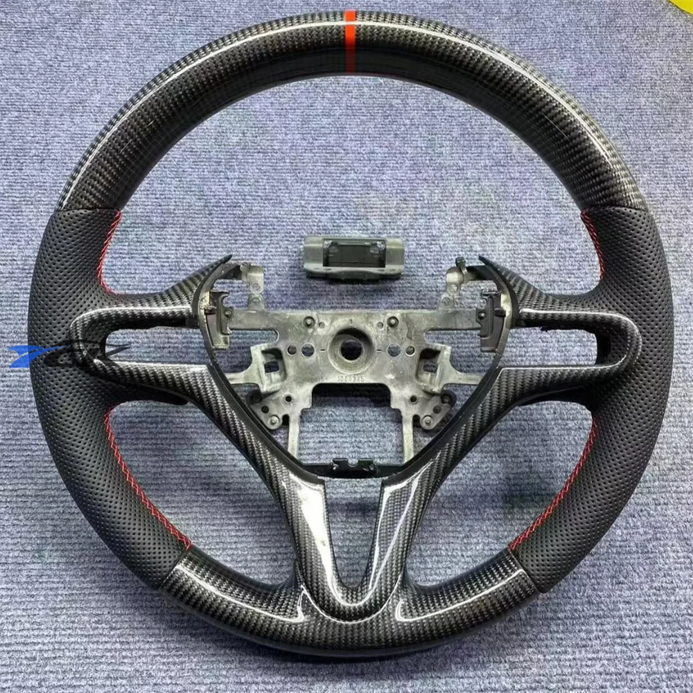

For Honda Civic 2006 2007 2008 2009 2010 2011 Custom Carbon Fiber Black Perforated Leather Red stitch Steering Wheel