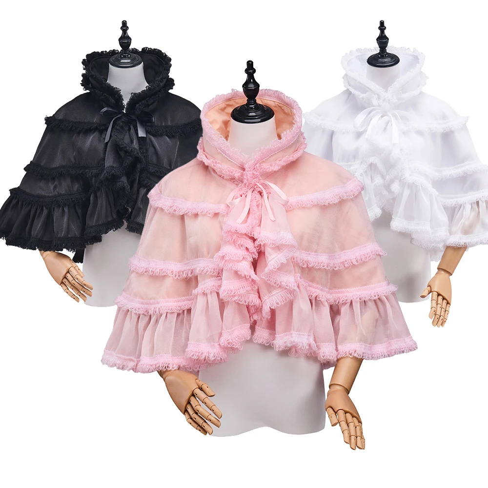 المرأة الفيكتوي خمر مساء شال كيب لطيف الكشكشة قصيرة أثيري عباءة الأميرة Capelet شالات الزفاف لفستان الزفاف #1