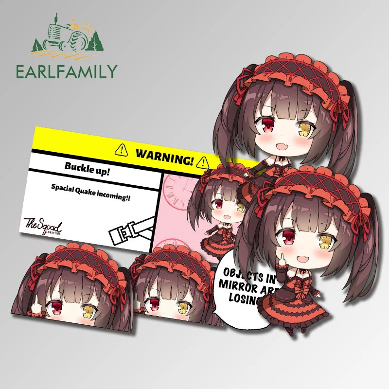 

EARLFAMILY 13cm for Tokisaki Kurumi Happy Chibi Middle Finger Peek Warning Bundle Car Stickers Anime Vinyl Decals Car Styling