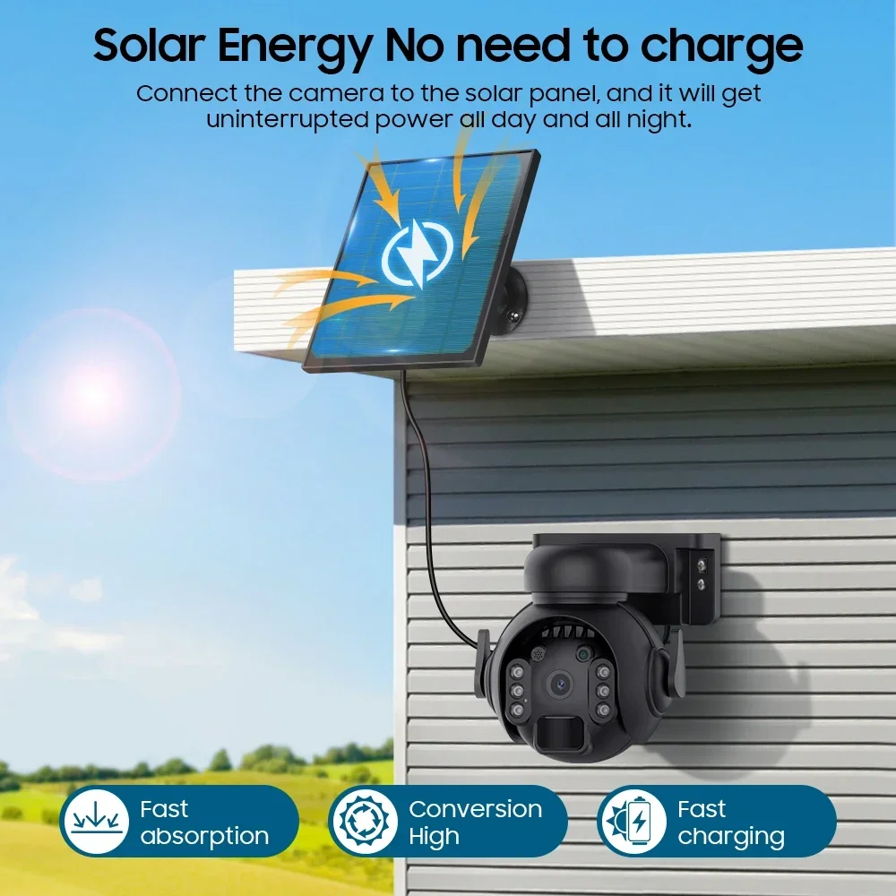 3MP Solar Security Cameras 4G LTE WIF Wireless 360° Outdoor Battery Powered Camera Night Vision PIR Monitor 2-Way Talk