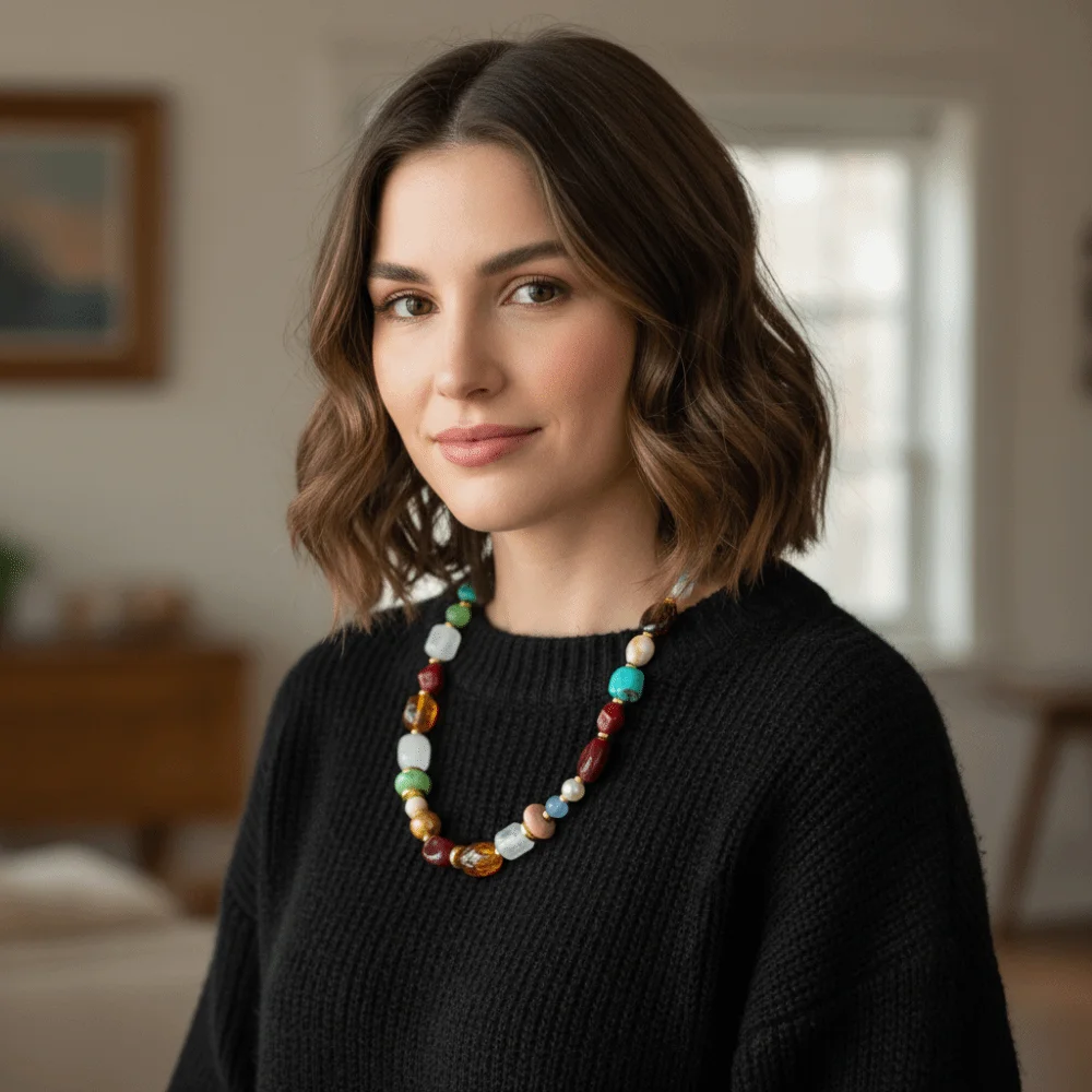 بسيطة حبة الخرز قصيرة المختنق خمر Y2K الملونة الراتنج قلادة سترة سلسلة قابل للتعديل سلسلة الترقوة هدية