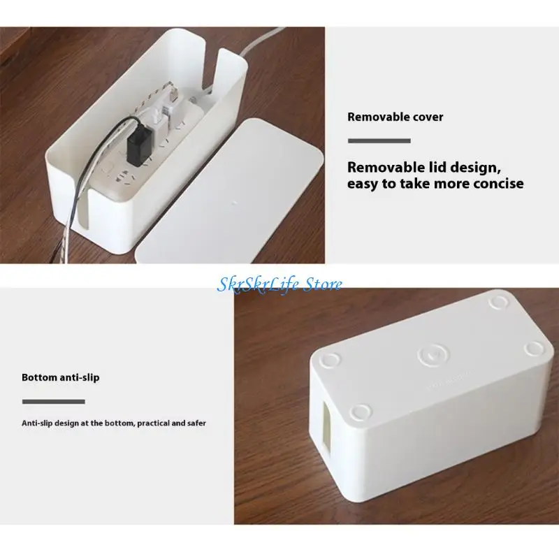 E65E Dustproof Plastic Cable Management Organizers with Lid and Side Access Slots Cord Hiding Box Perfect for Neat Workspaces
