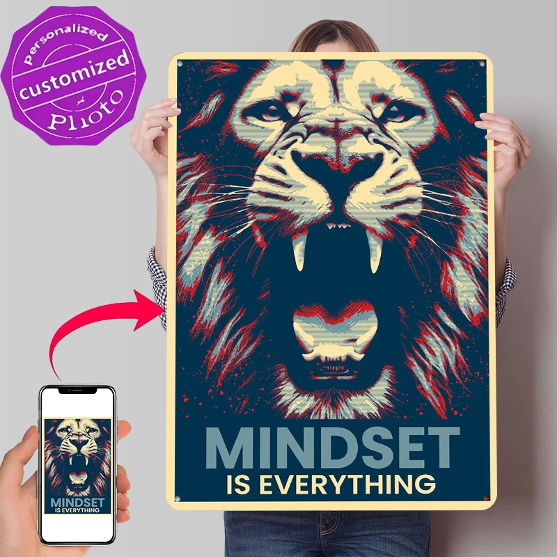 Lion Mindset Is Everything Metal Poster Customized Wall Art Retro Vintage Tinplate Signs for Modern Home Decoration Ornaments