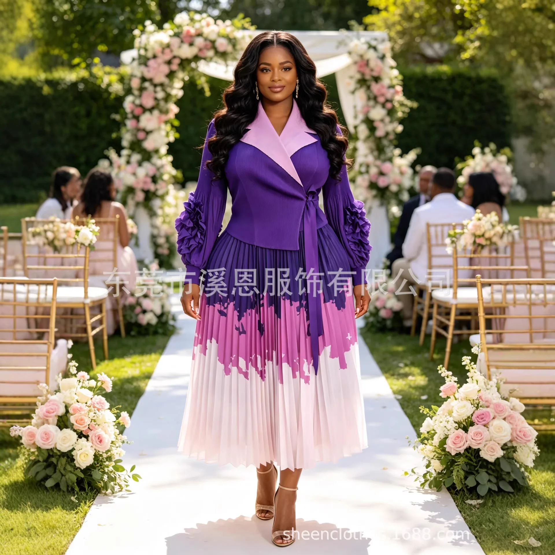 ANLAN Elegant Women's Clothing Color Block Pleated Dress Lantern Sleeve Turn-Down Collar Lace-Up Dresses 2026 Summer New 5AN1329