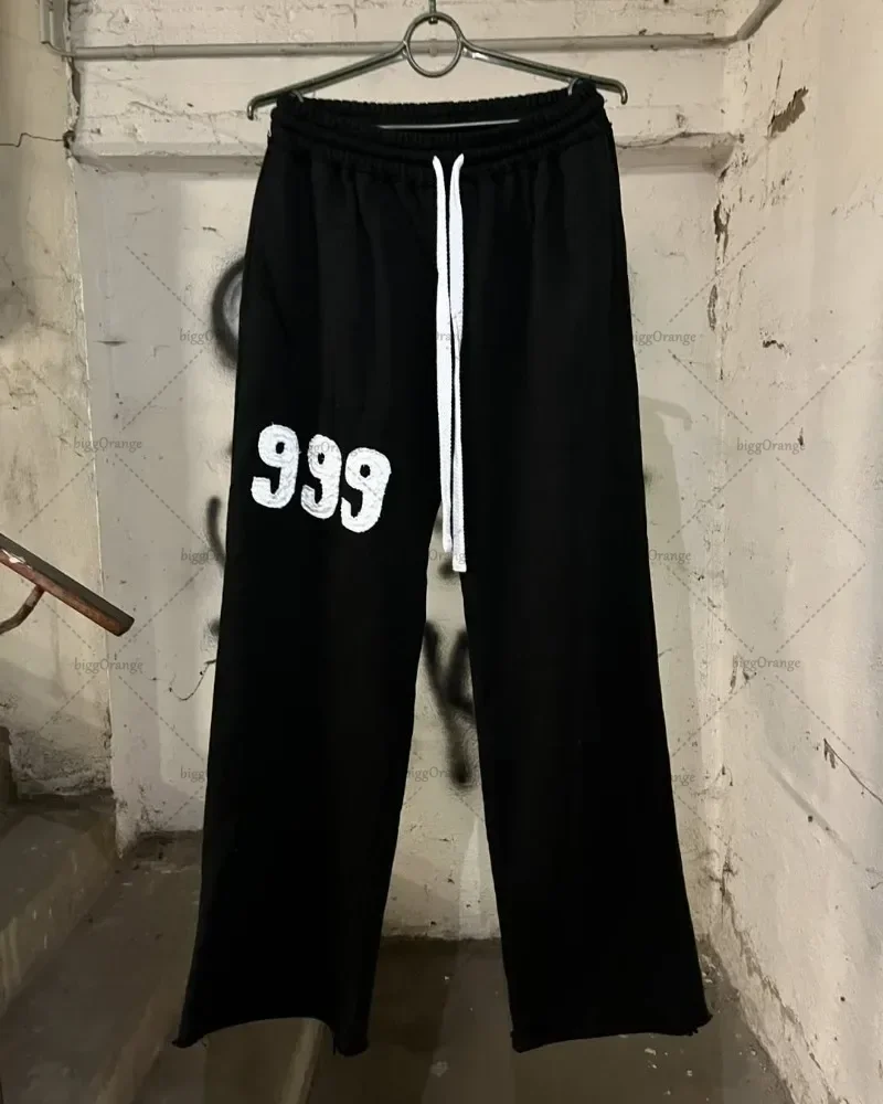 Celana Panjang Ala Jalanan Trendi Hip-Hop Celana Olahraga Serut Lurus 999 Klasik Retro Amerika Pria Jogger Kasual Jalanan Tinggi Gotik