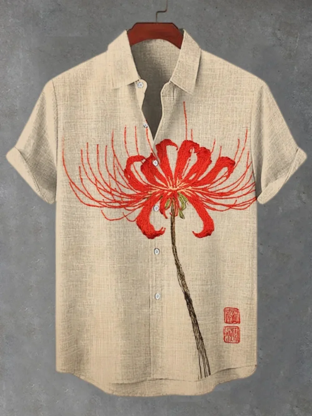 قميص كتان رجالي مقاس كبير يسمح بمرور الهواء بطباعة زهور ثلاثية الأبعاد وأكمام قصيرة كاجوال لقضاء عطلة الشاطئ للارتداء اليومي في هاواي