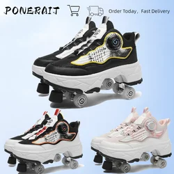 4 Wheel Telescopic Deformation Shoes With Brakes, Swivel Buckle Roller Skates, Breathable Mesh Sneakers Skates For Men And Women