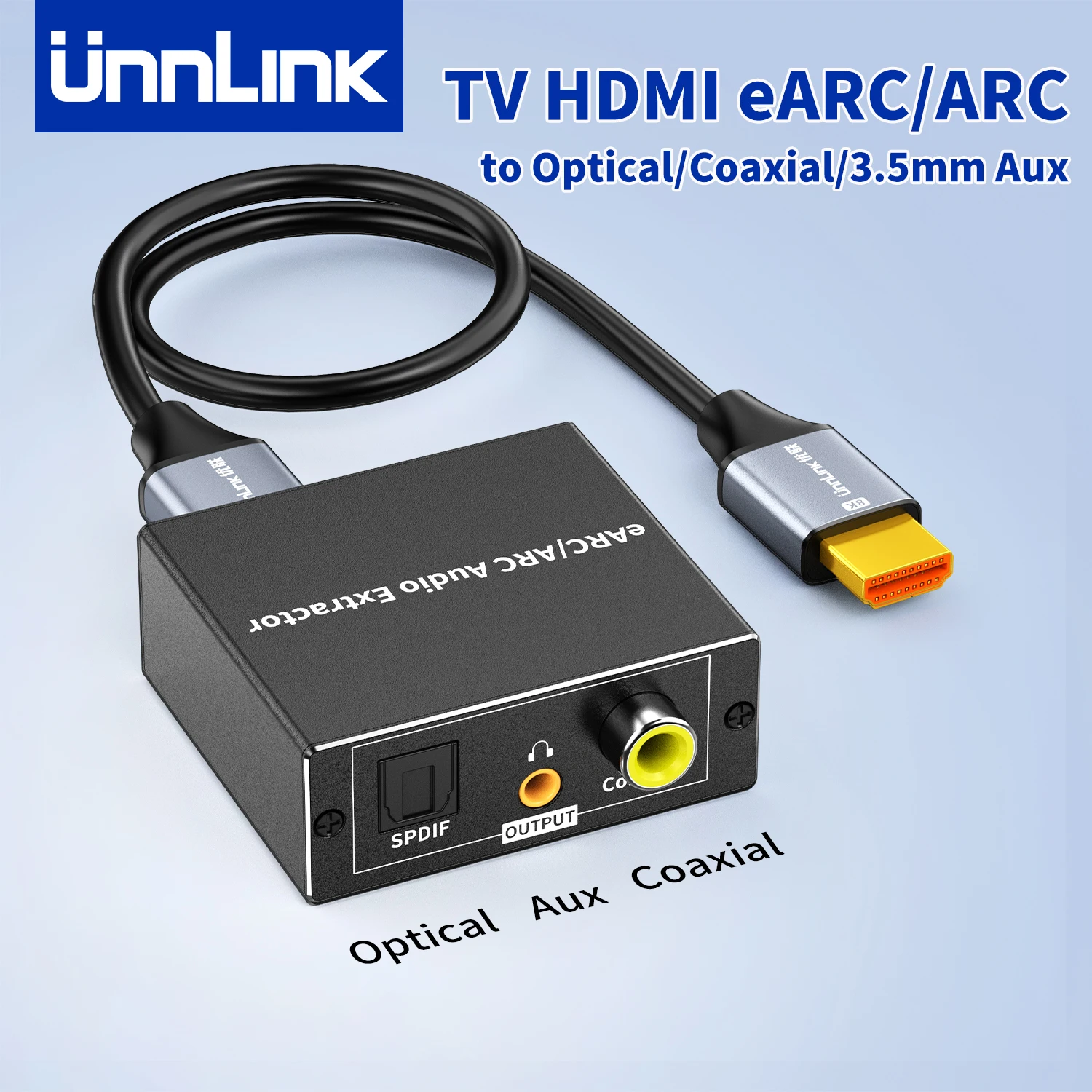 Unnlink HDMI Audio-Extraktor HiFi 5.1 eARC ARC Konverter 192KHz HDMI zu SPDIF Optisch Koaxial 3,5mm Aux Audio-Splitter für TV