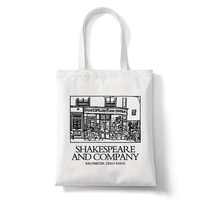 

Minimalist Line Art Shoulder Bag Shakespeare Bookstore Illustration Literary Gift Tote Handbag Women's Daily Casual Canvas Bag
