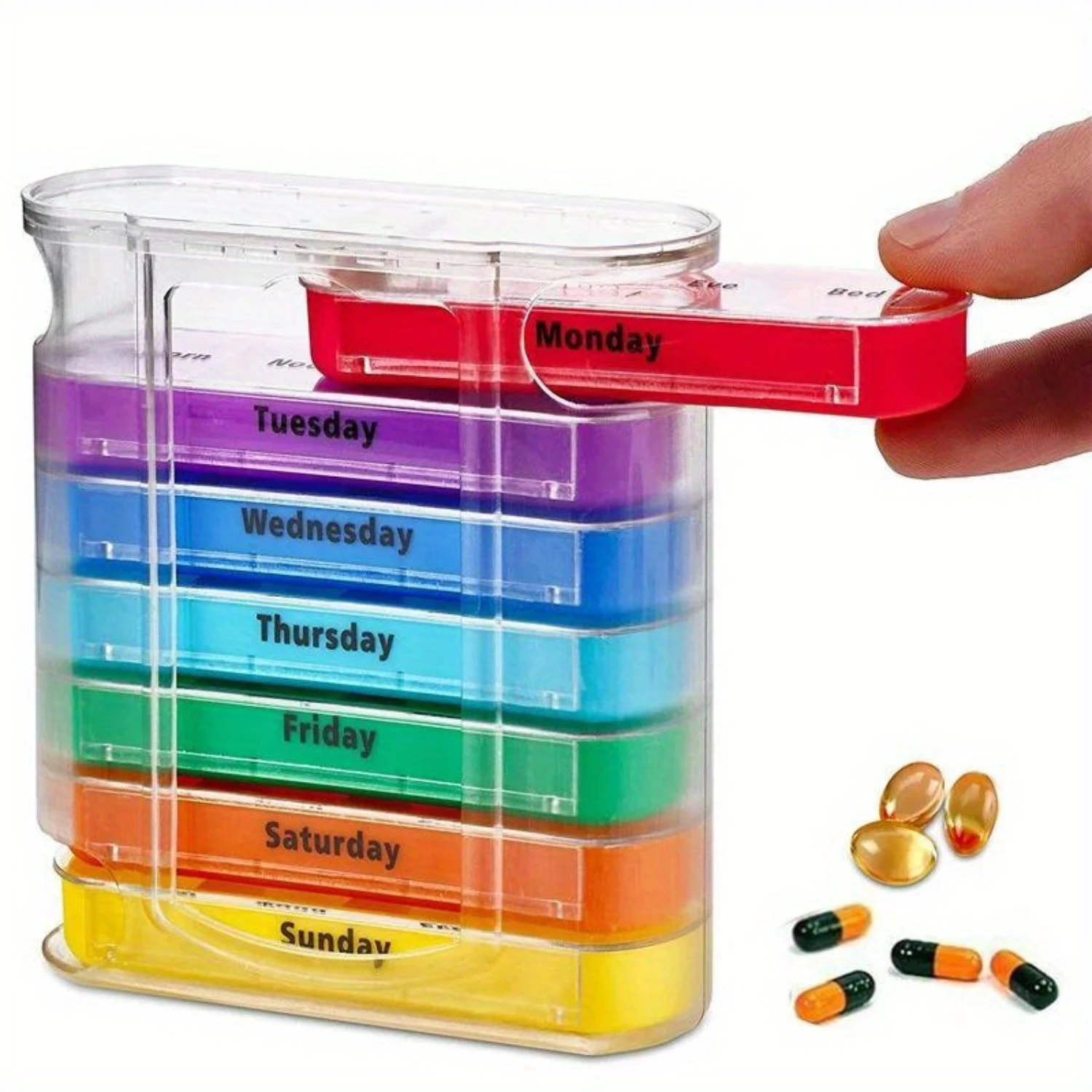 1pc Portable Weekly 7 Days Pill Box, Colorful Design Stackable 4 Times A Day Medicine  Dispenser, Plastic Pill Organizer Box