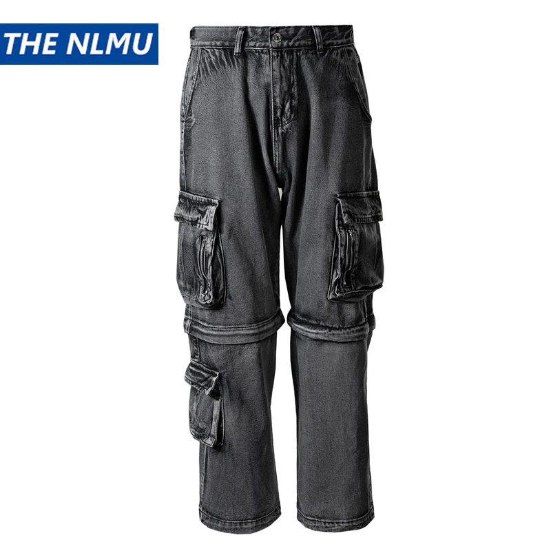 Detachable Baggy Jeans Men's Multi-pocket Loose Cargo Denim Pants Men Streetwear Tactical Pants Jeans