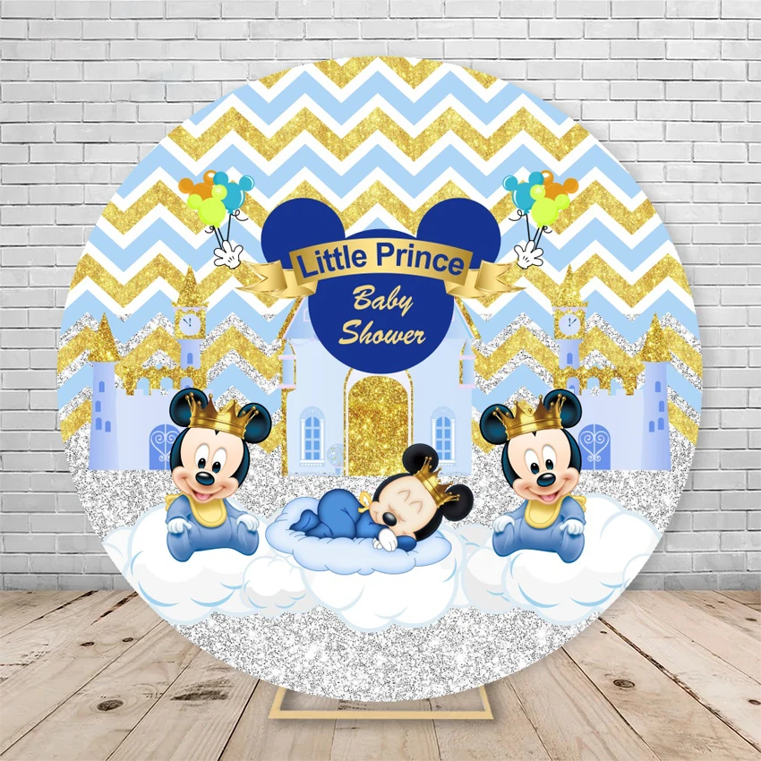 Cartoon Mickey Mouse Blue Round Backdrop Kids 1st Birthday Party Decor Circle Photography Background Prince Baby shower backdrop