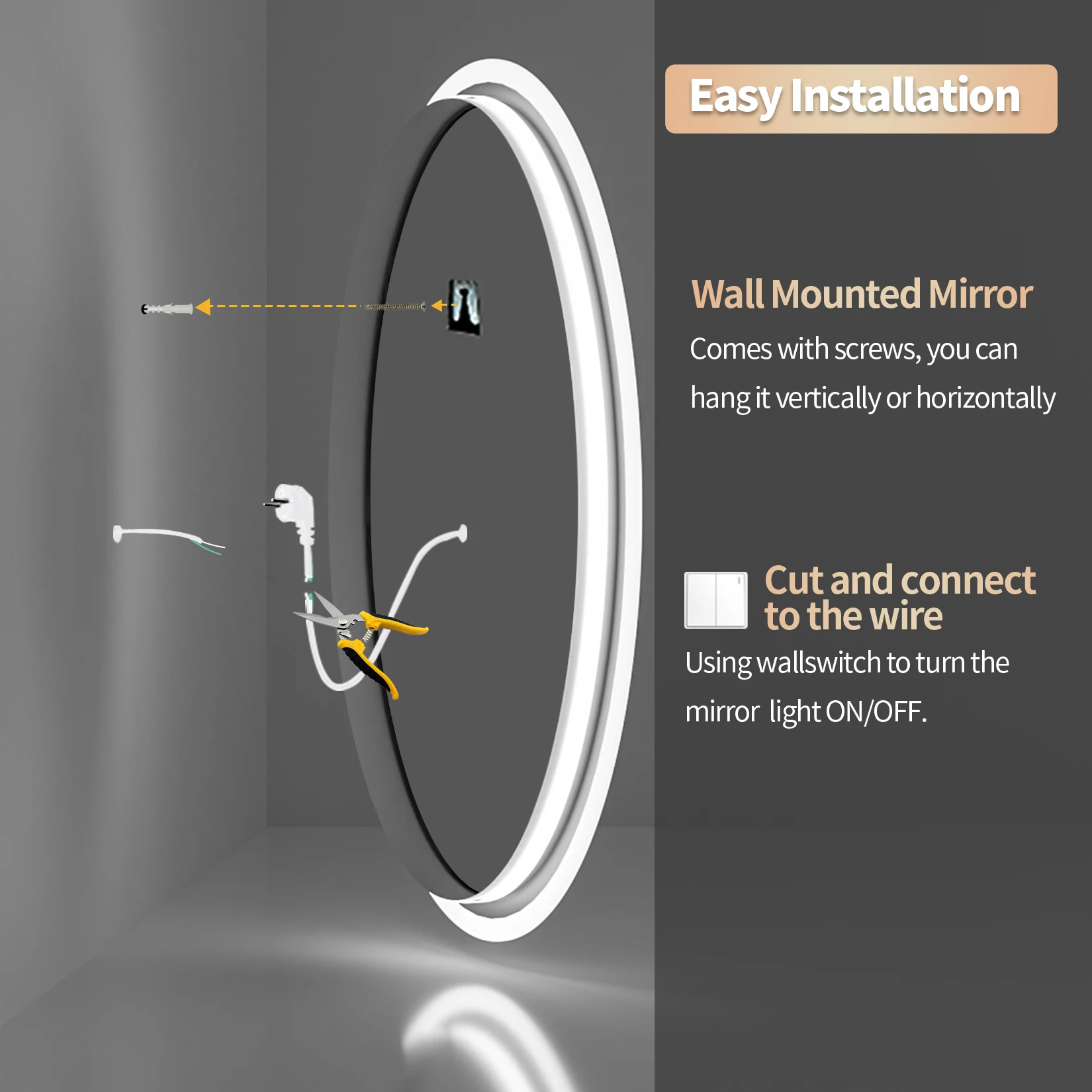 Oval Illuminated Wall Vanity Mirror LED Lightd Bathroom Mirror with Anti-Fog 3 Lighting Memory Function Backlit Makeup Mirror