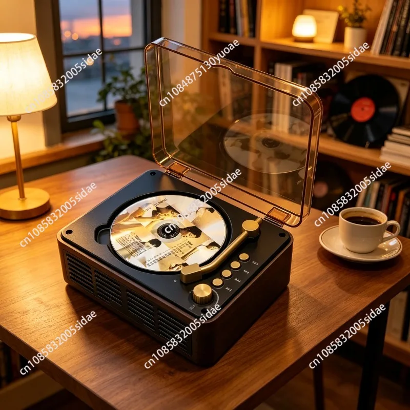 Retro multifunctional CD player Bluetooth radio Wooden speaker Transparent dustproof high fidelity stereo sound quality