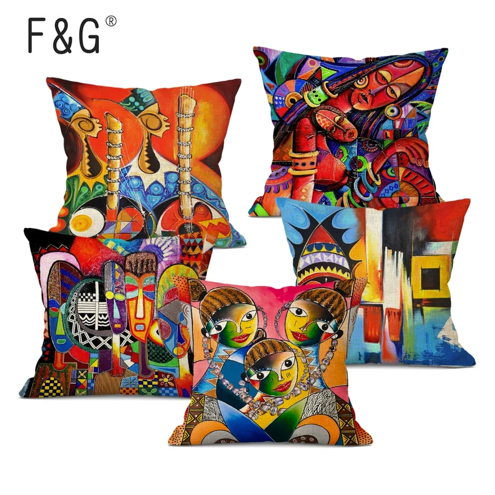 African Art Decorative Cushion Cover African Abstract Painting Pillowcase 45x45cm Pillow Cover for Home Sofa Decor