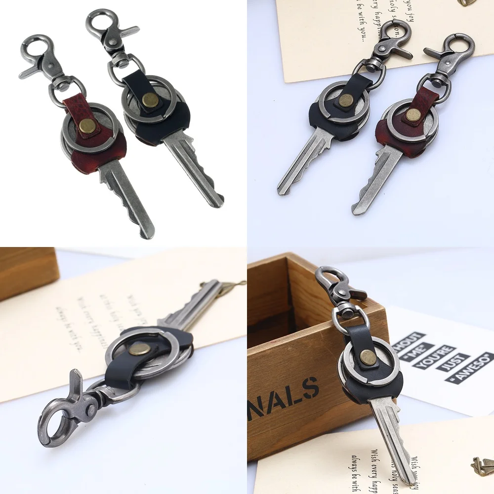

Genuine Leather Retro Punk Keychain for Men Car Keys Accessories Small Gift for Ford BMW Mercedes Benz Audi Volkswagen Toyota