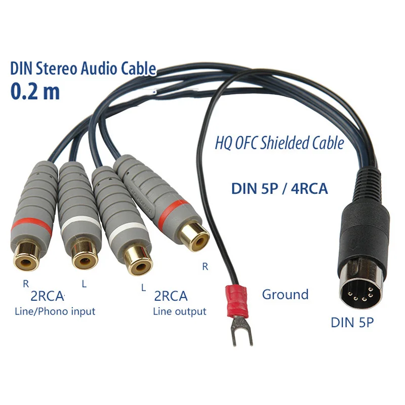 GoSo Gold Plated 5P DIN to 4 RCA Female with Ground Line Adapter Cable Audio Video AV Cables Length 0.2m 5 Pin