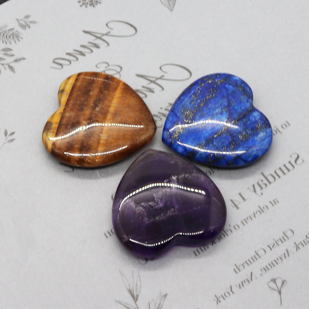 Natural Stone Lapis Lazuli Beads Ornaments Heart Shape Smooth Reiki DIY Gift 40mm Decoration Big Worry Stone Amethyst Beads 1pcs