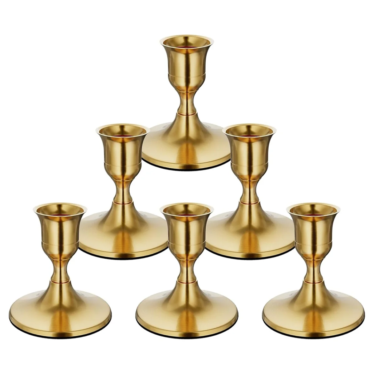 6PCS Brass Gold Taper Candle Holders, Vintage Metal Candlestick Holders for Dinner Room Table Centerpiece or Mantel