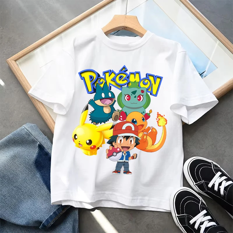 Pikuchu Pokemon T-shirt per bambini Anime Cartoon Camicia a maniche corte Ragazzi Ragazze Estate Moda Kawaii Abbigliamento Abbigliamento per bambini