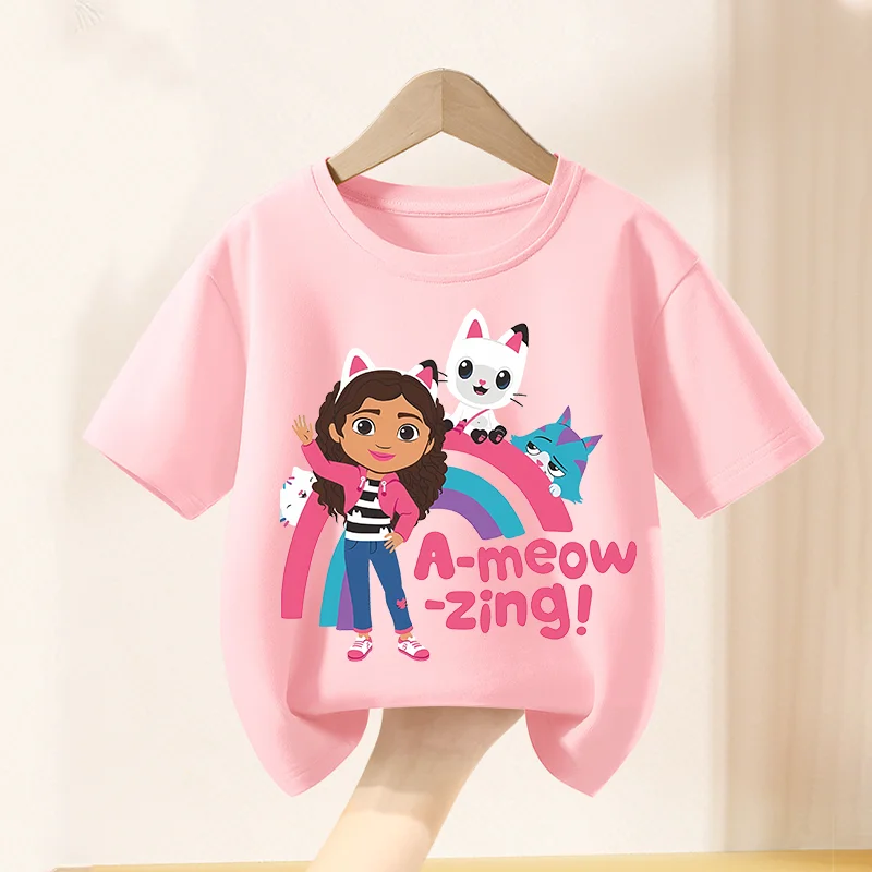 

Gabby Dollhouse Cotton T Shirt Round Neck Casual Sport Short Sleeve Kawaii Anime Cartoon Clothes Summer Fashion Pink Tops Gift