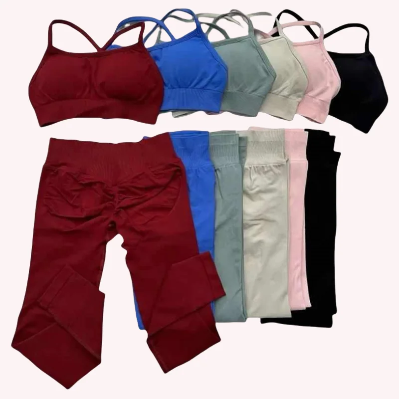 

WHENG peach hip lift set, back cross sports bra, shock-proof bra, fast-drying trousers set, gym fitness running yoga set
