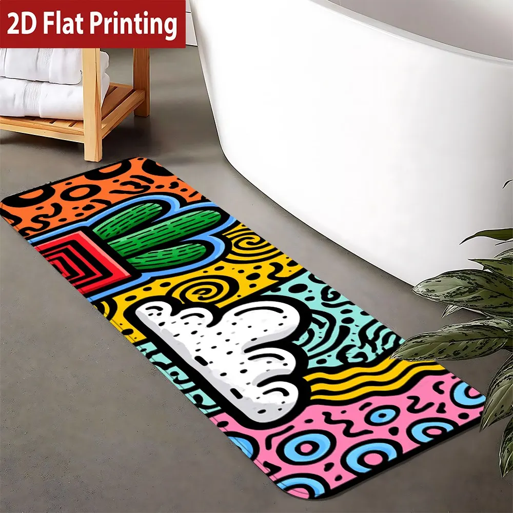 

Colorful Pop Art Cactus and Cloud Print Bath Mat,Non-Slip Washable Durable Runner Rug for Bathroom & Vibrant Bohemian Home Decor