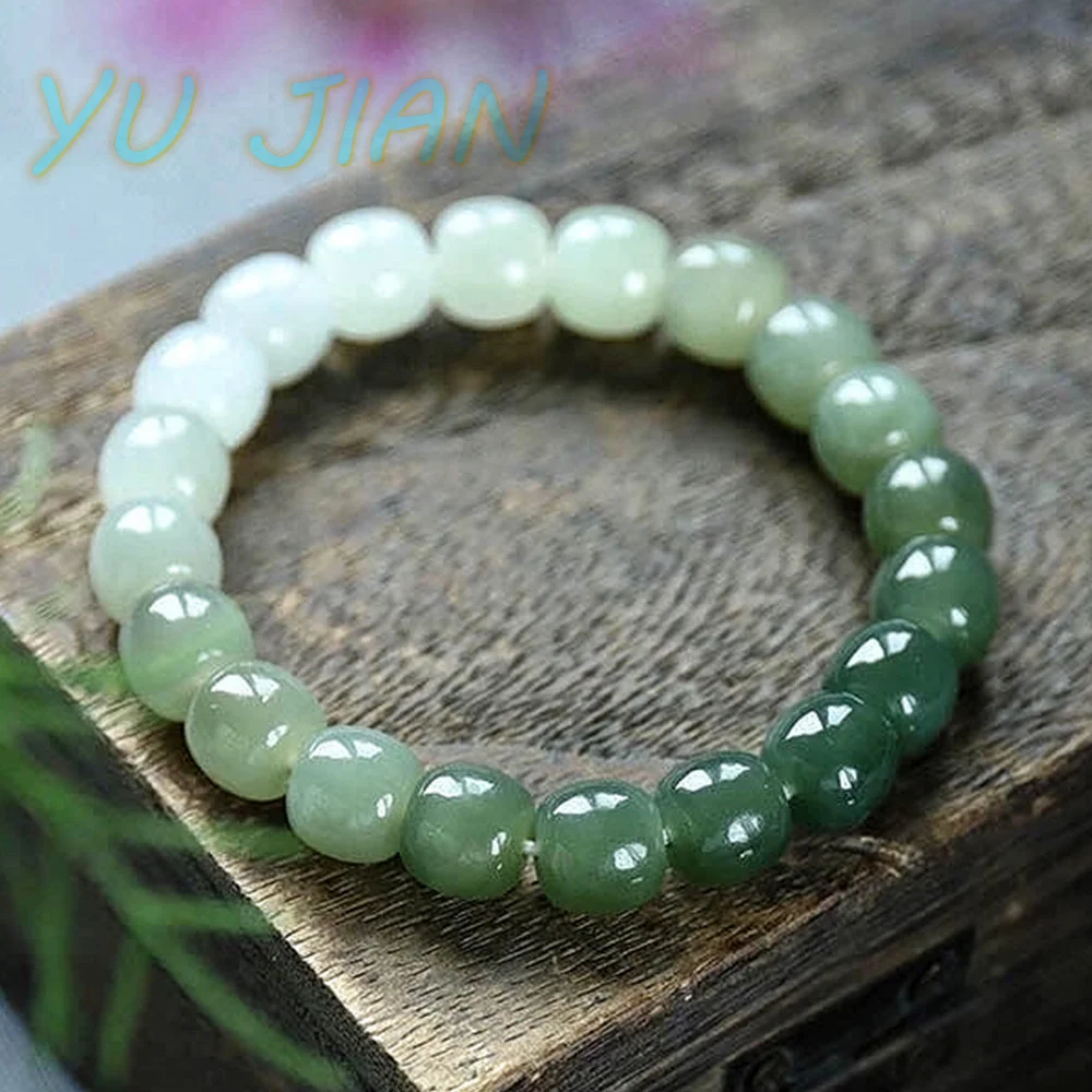 

Natural Hetian Jade Two-color Bead String Bracelet Exquisite Fashion Men's and Women's Amulet Healing Bangle Handring Jewelry