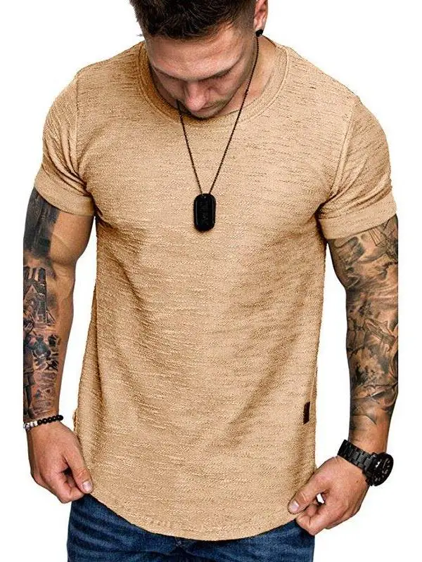 Slim Fit Men's T-Shirt Black Top Standard Version Bright Thread Velvet Process PU Leather Short Sleeve round Neck  Color