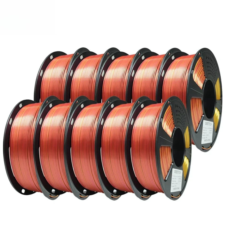 10 kg 1 kg/Spule, dreifarbiges Seiden-PLA-Filament, 1,75 mm, 3D-Drucker-Filament, drei Farben, allmähliche Änderung, Seidenstruktur, PLA-Filament