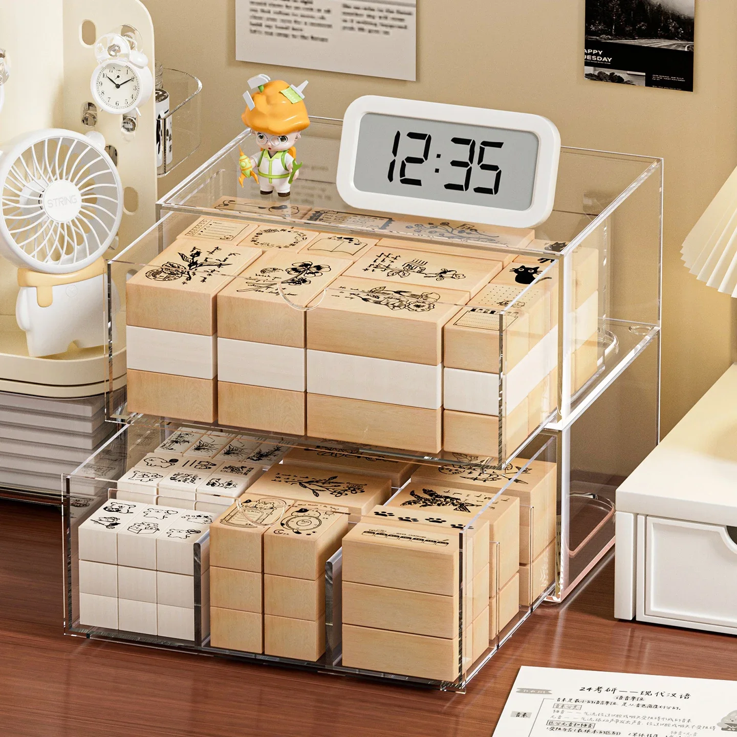 Transparent Drawer Stationery Storage Box Stamp Storage Organizer Notebook Memo Pad Desk Supplies Holder Rack Home Office Supply