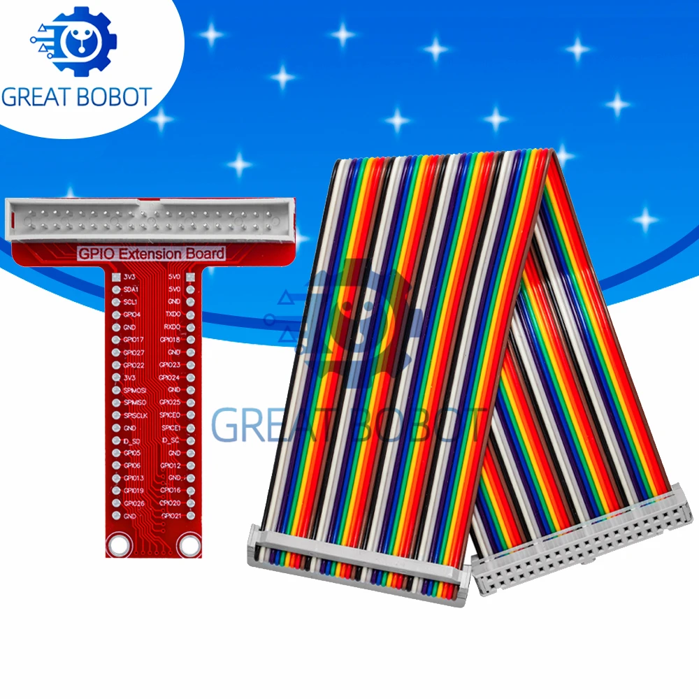 T-Shaped GPIO Expansion Board for Raspberry Pi 20cm FC40 40Pin Ribbon Cable Fit Pi 3 2B B+