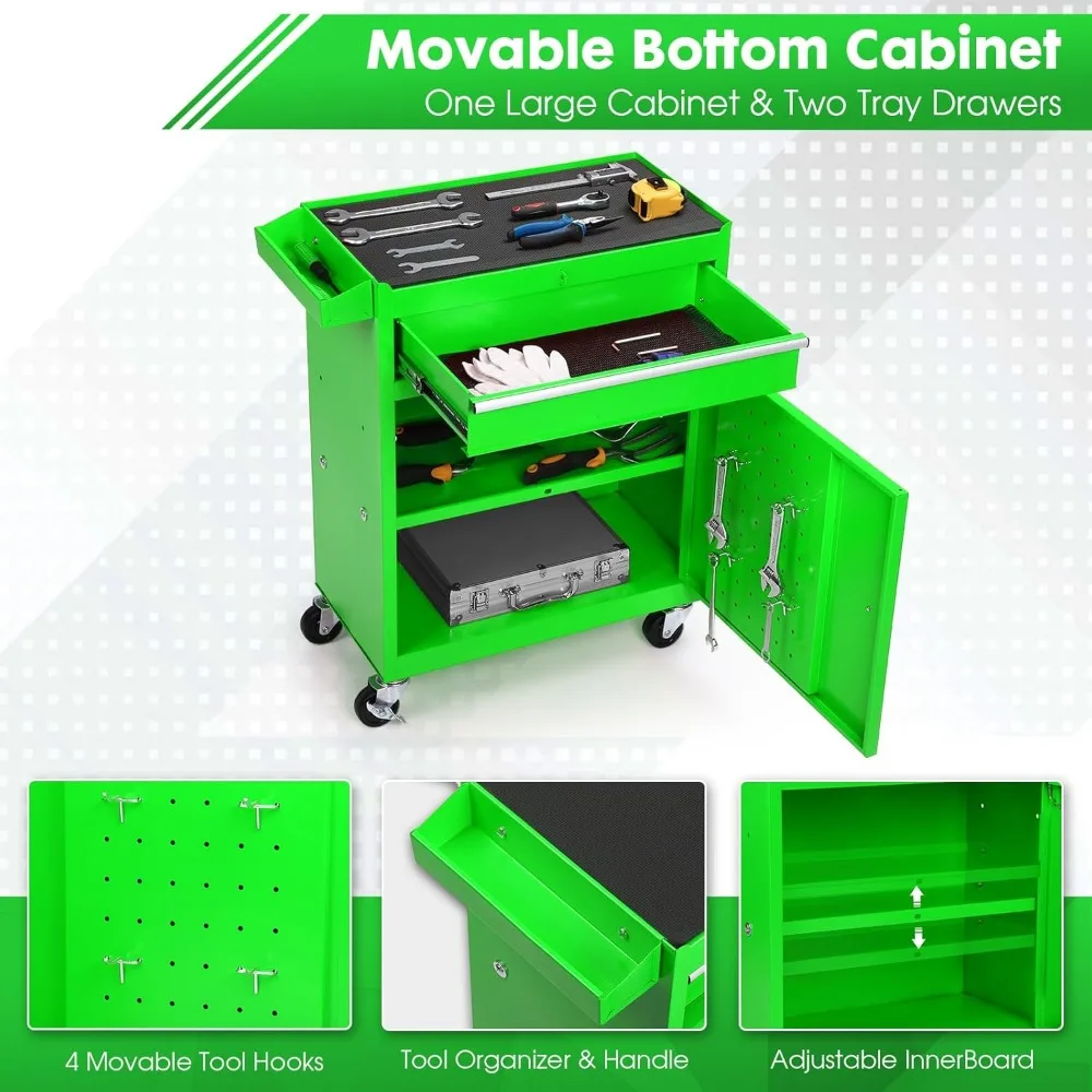 대형 롤링 공구함 5개의 서랍과 분리형 공구함 포함 작업장 보관용