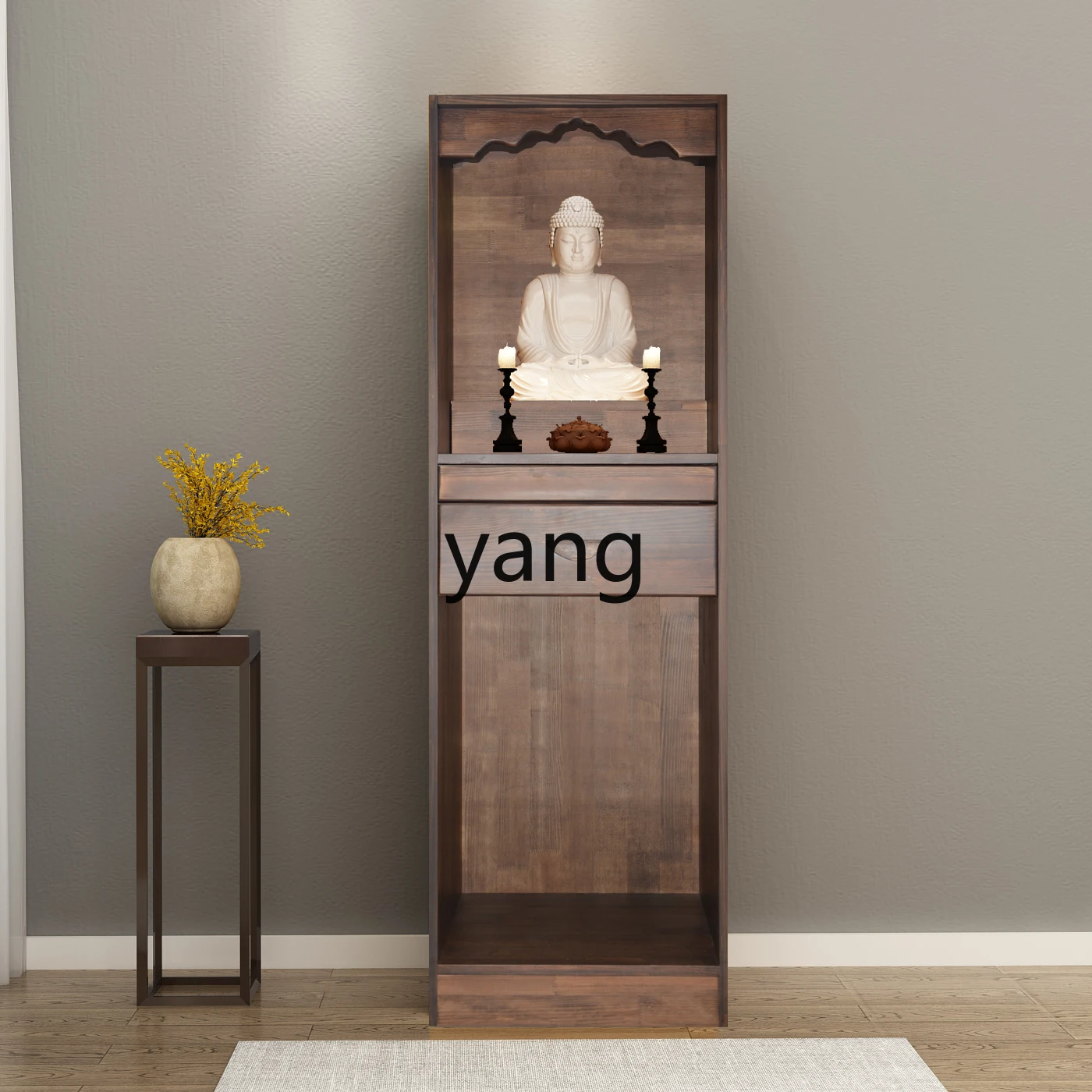 LMM New Chinese Style Solid Wood Buddha Niche Clothes Closet Bodhisattva Guan Gong God of Wealth Cabinet with Door