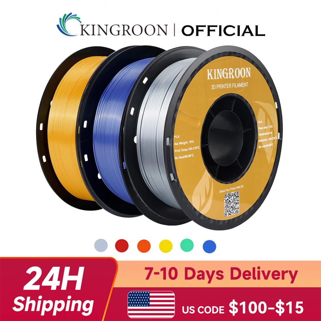 KINGROON 3 Rolls Silk PLA Filament 3KG 1.75mm Smooth No Bubble 3D Printing Filaments New Color Mix Free Ship From USA Warehouse