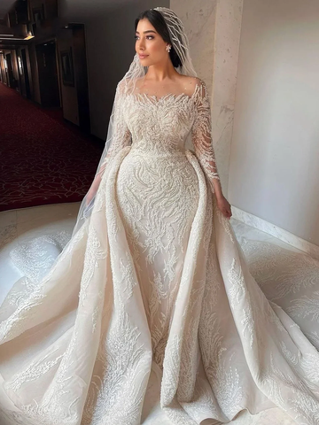 Customzied Long Sleeve Wedding Gown Beaded Mermaid Bride Dresses For Women 2024 Luxury Sequins Wedding Dress Vestidos De Novia
