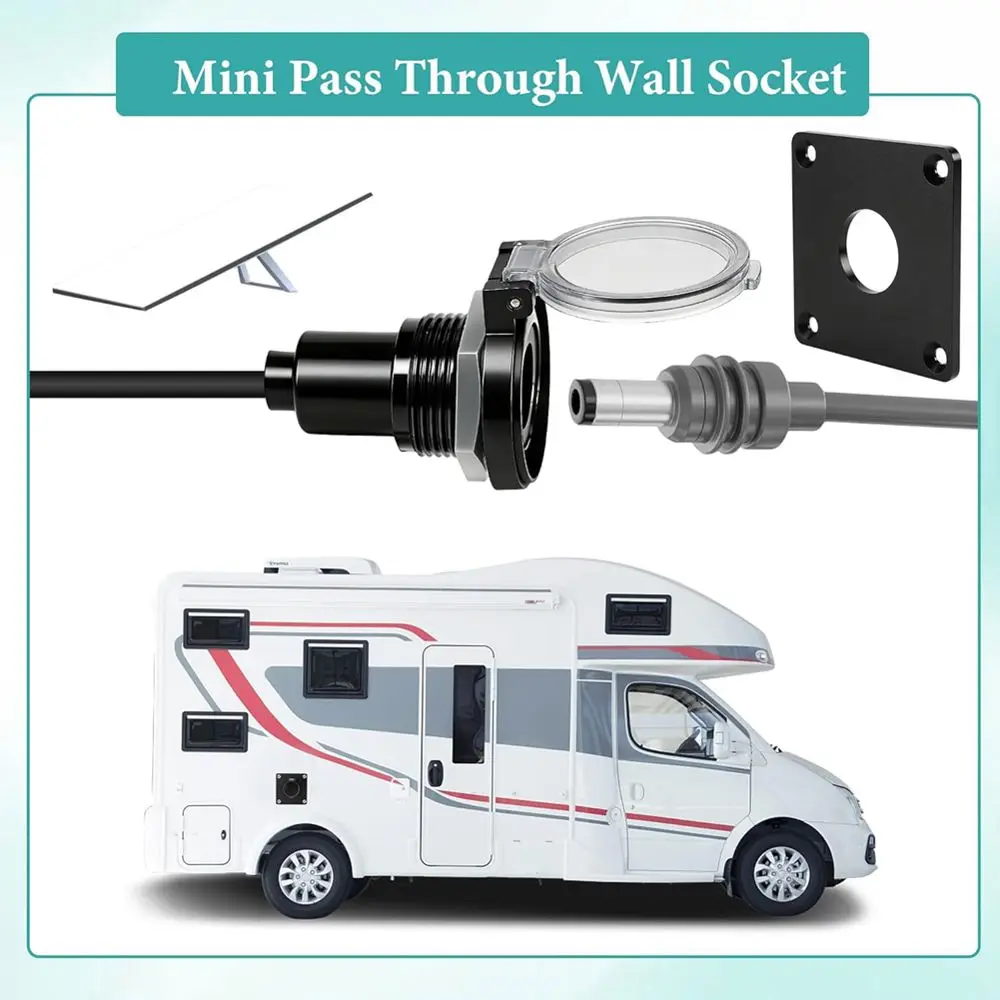(ABGQ) Waterproof Wall Passthrough Power Socket for Starlink Mini Aluminum DC 5.5x2.1 Female Connector Ideal for RVs