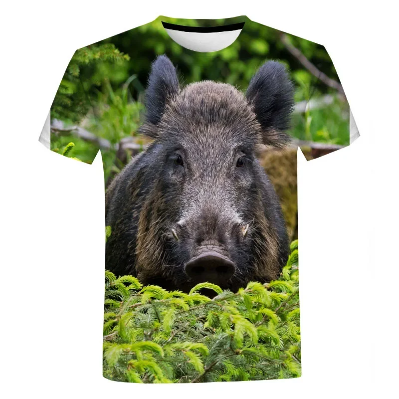 2024 Wild Boar Pattern Summer Permeable Oversized T-shirt Suitable for Women Men's T-shirt Fun Casual Harajuku Street Wear Top T