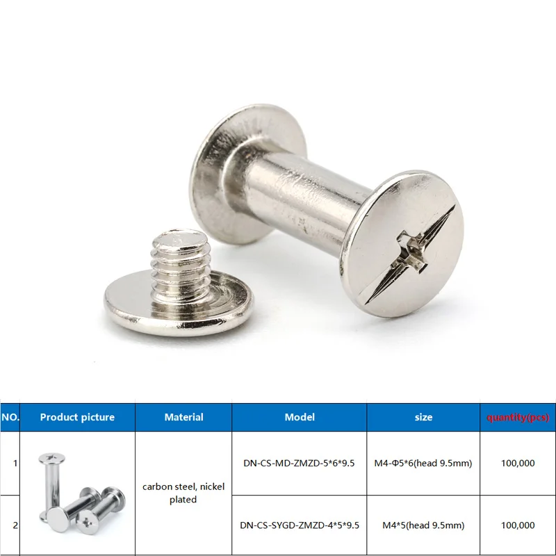 

100,000 Chicago Binding Screws and Nuts Nickle Plated Carbon Steel OD5mm-M4 Photo Albums Leather Bookbinding Crafts Rivets