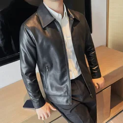 2024 Mens Fashion Leather Jacket Slim Fit Stand Collar Pu Jacket Male Anti-Wind Motorcycle Zipper Jackets Men 4Xl-M