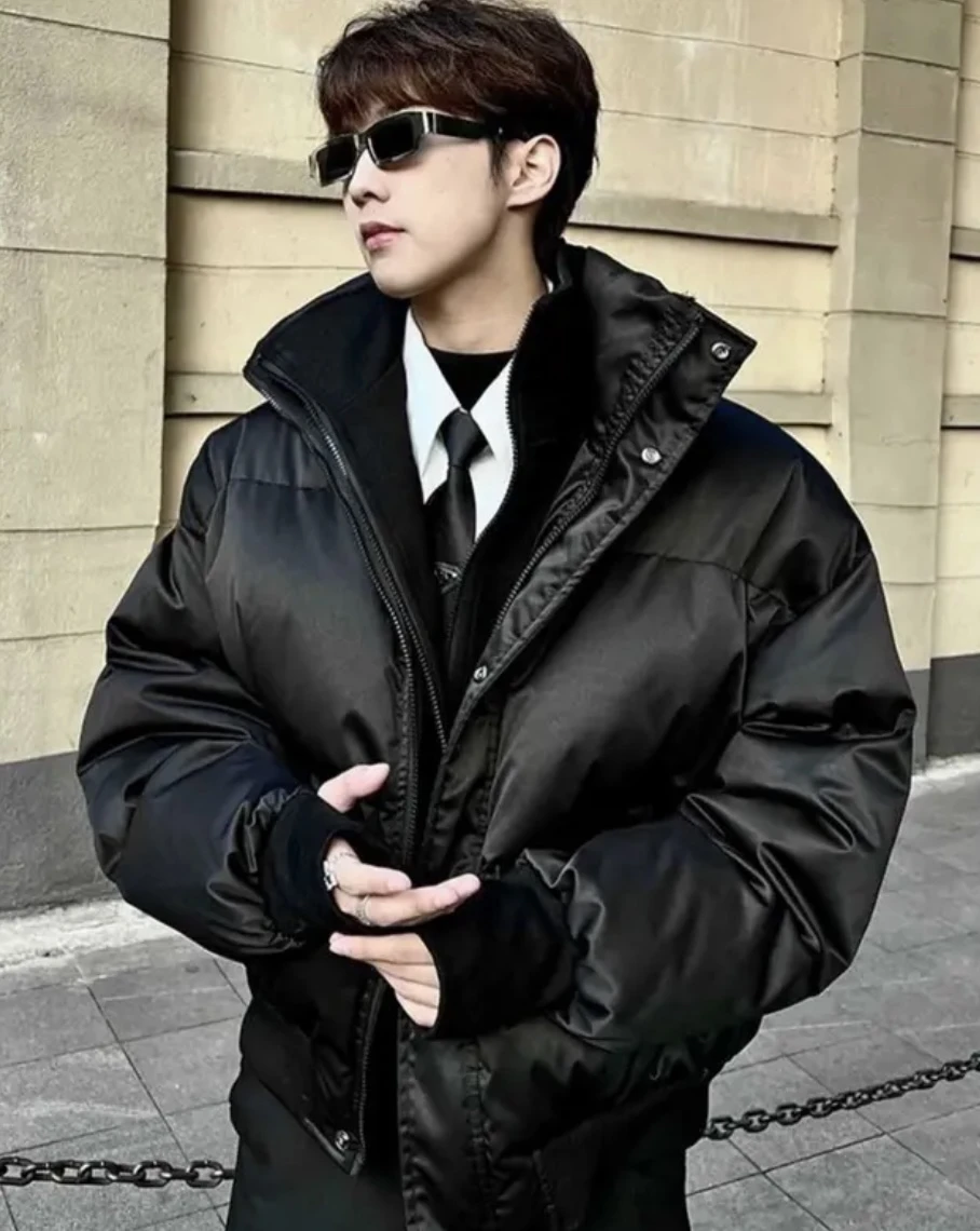 2024 Men's Winter New Stand Collar Parkas Long-sleeve Solid Color Cotton-padded Jacket Men's Thickened Warm Trendy Bread Clothes