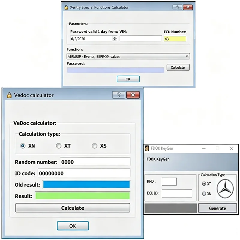 DAS Xentry Special Function Calculator Keygen and FDOK Vedoc Calculator Keygen for MB Star C3 C4 C5 C6 J2534 Three Software