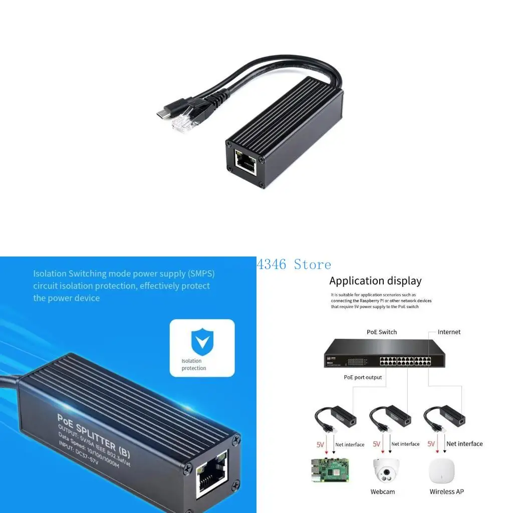 5asd Công nghiệp 10/100/1000Mbps Ethernet POE Splitter, Bộ điều hợp POE Ethernet đầu ra 5V 5A cho các thiết bị kết nối mạng