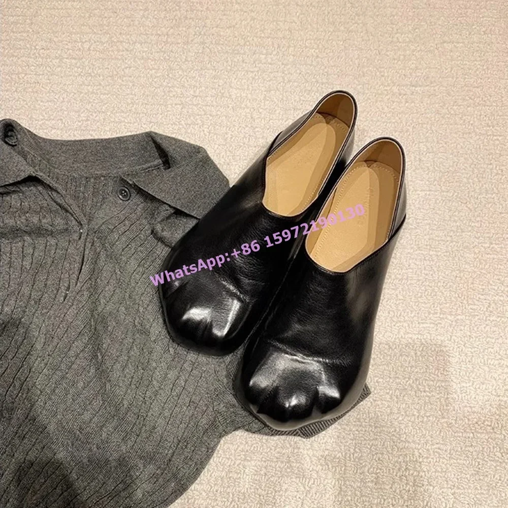 

Cat Claws Leather Pumps Black Brown Flat with Slip On Solid Shoes Lovely Girls Fashion Leisure Comfortable Niche Runway Shoes