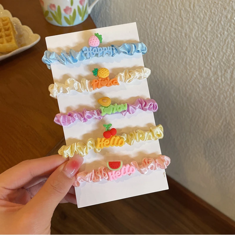 5 Buah/Set 2022 Baru Anak Perempuan Lucu Kartun Bunga Tali Rambut Anak Kuncir Rambut Elastis Pita Rambut Mode Aksesori Rambut Set Klip Rambut