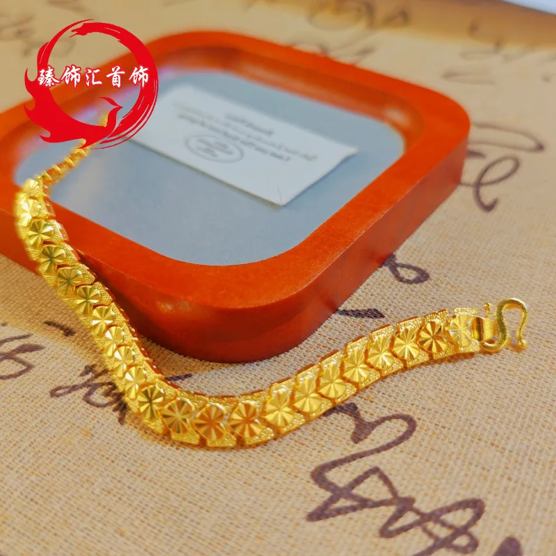 2026 Vietnamese Sand Gold Heart Bracelet for Women Ladies Gold Plated Bangle Wedding Rice Pattern Sand Gold Jewelry Dainty Femal